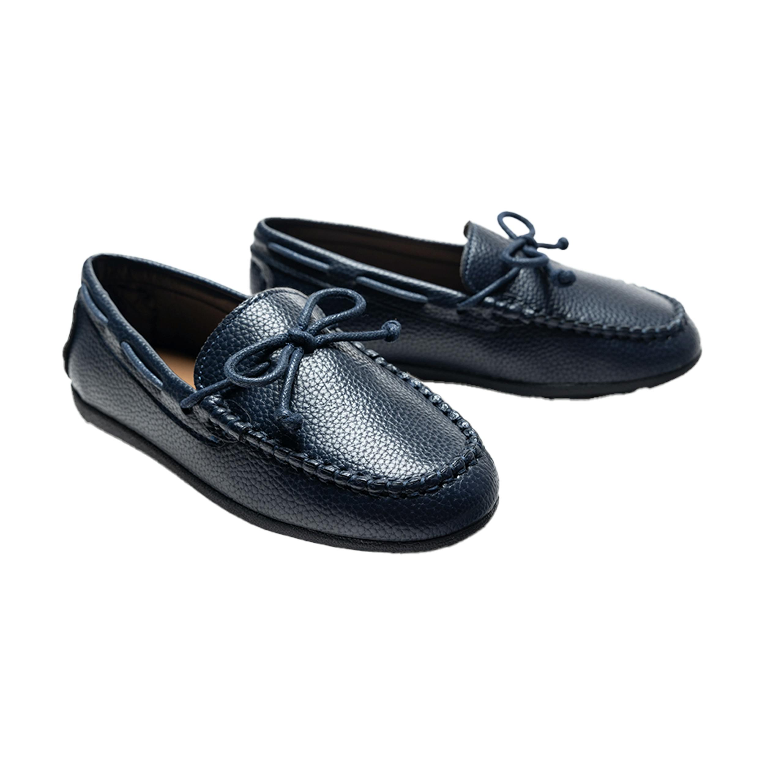 Navy Faux Leather Laced Loafers