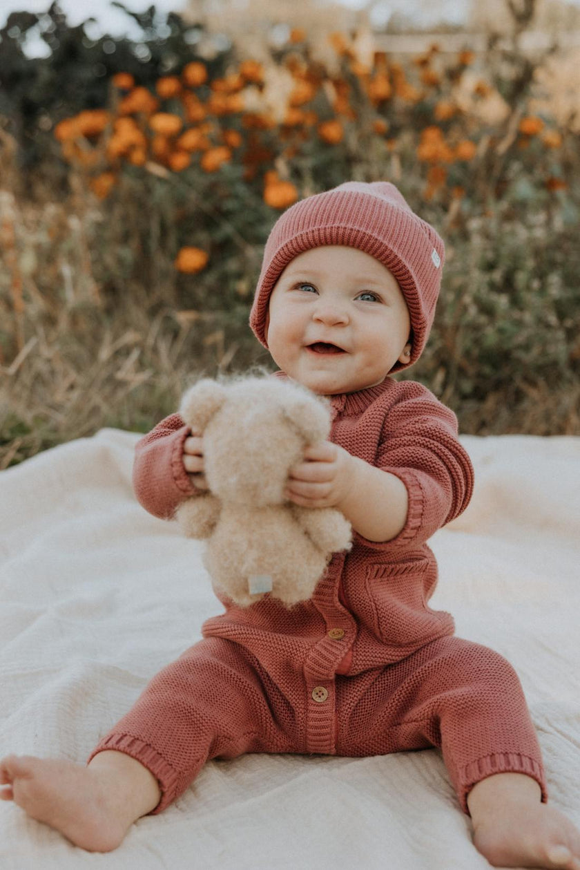 Penelope Garter Stitch Romper in Rosewood