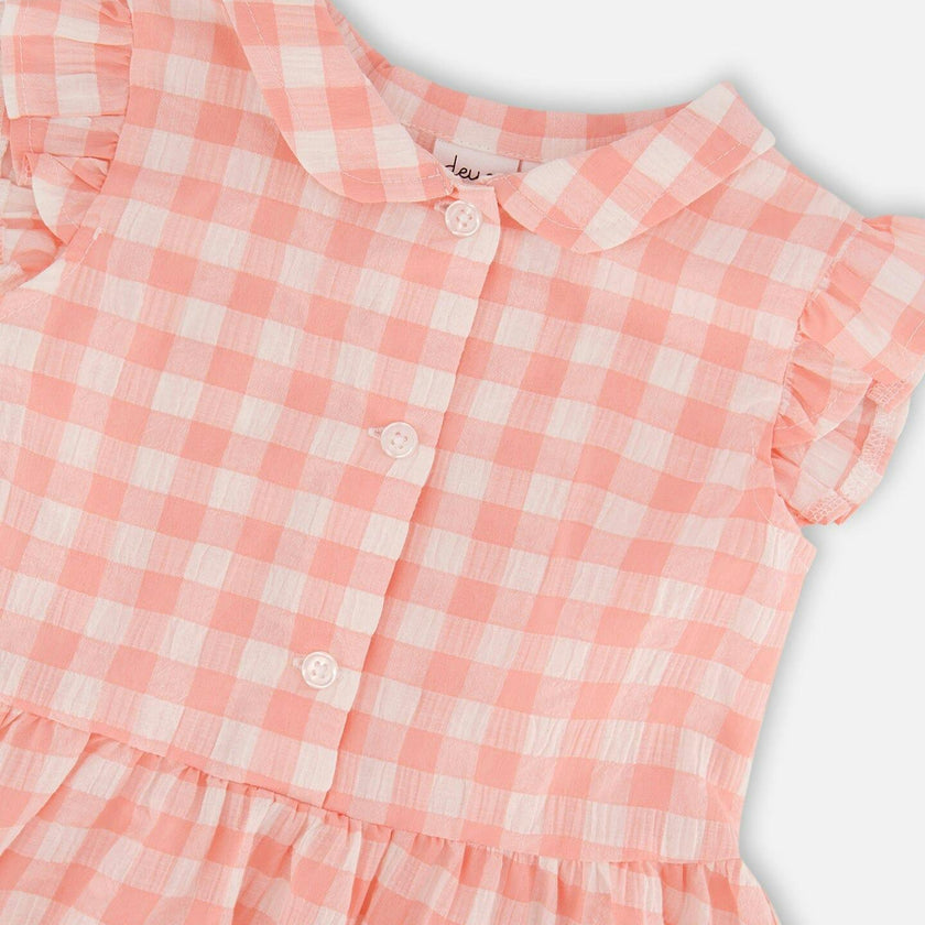 Sleeveless Button Down Dress Pink Gingham