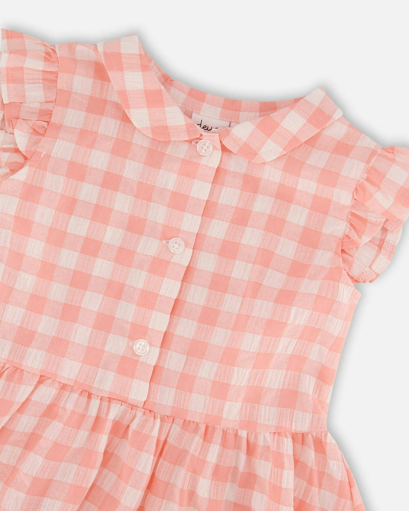 Sleeveless Button Down Dress Pink Gingham