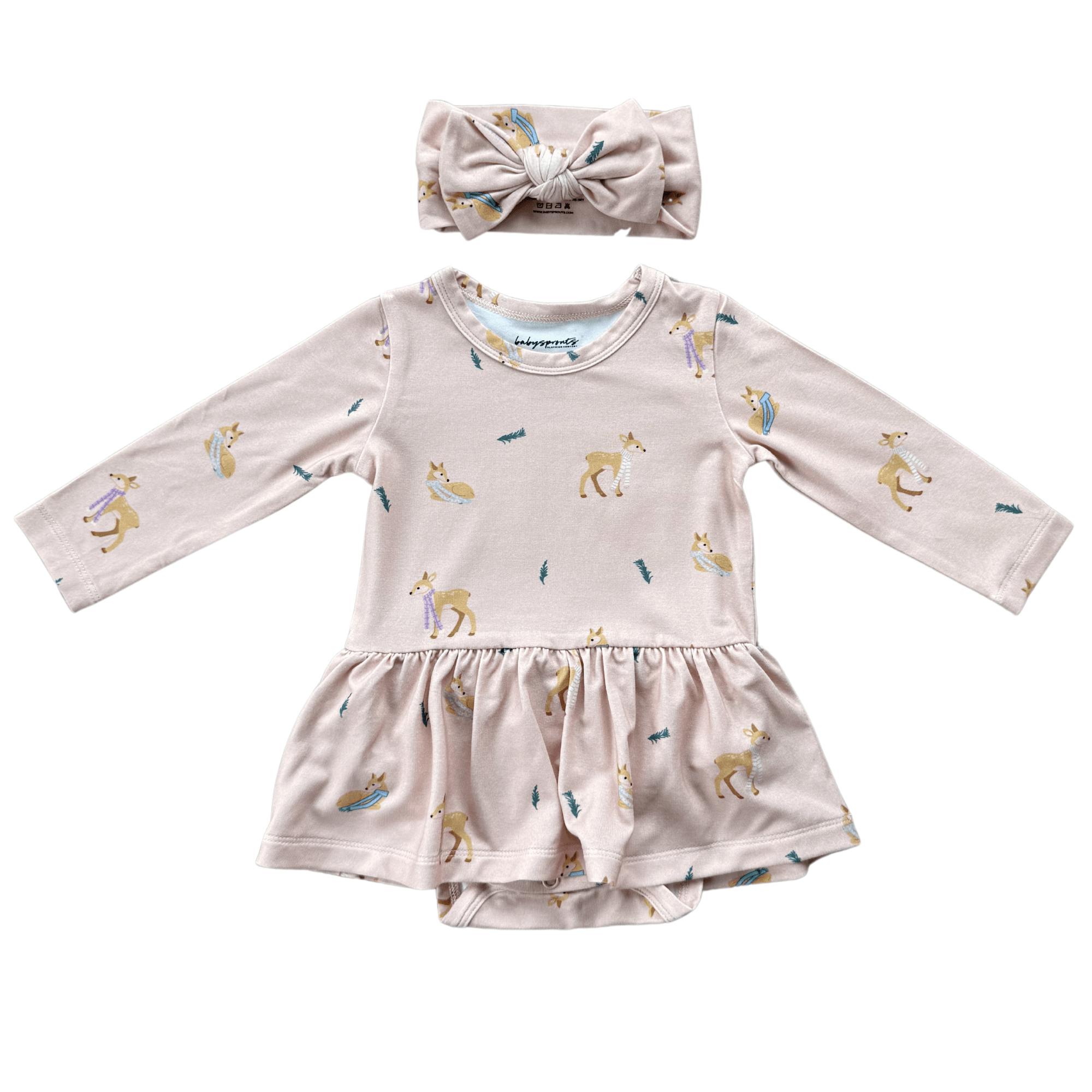 Girl's Bodysuit Dress Set Winter Floral