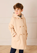 Double Breasted George Check Lined Rain Coat With Detachable Hood in Beige (2-10yrs)
