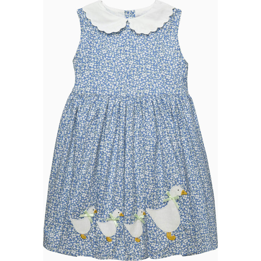 Petal Collar Duck Dress in Blue Floral