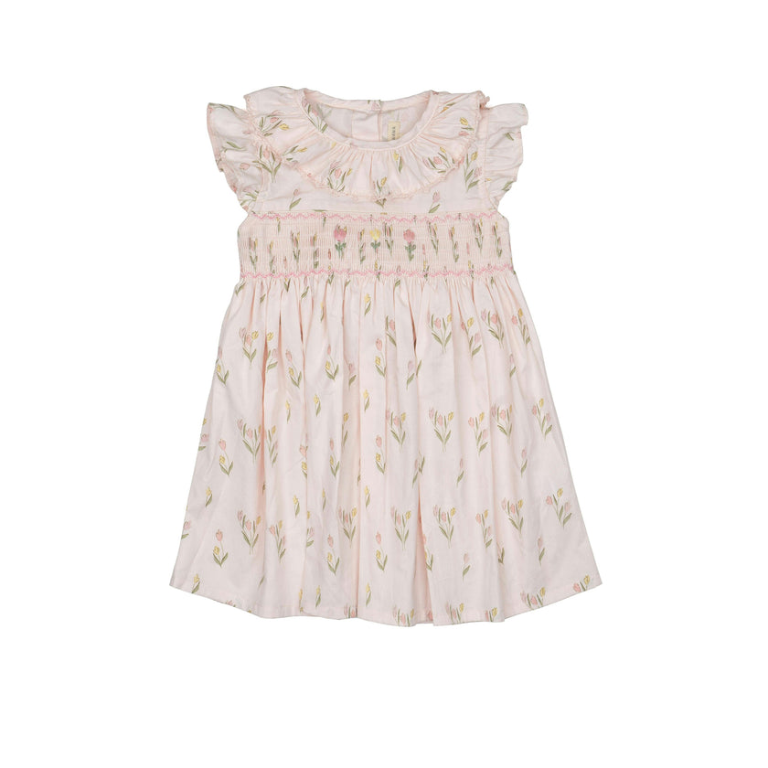 Smock Flutter Dress in Dancing Tulips