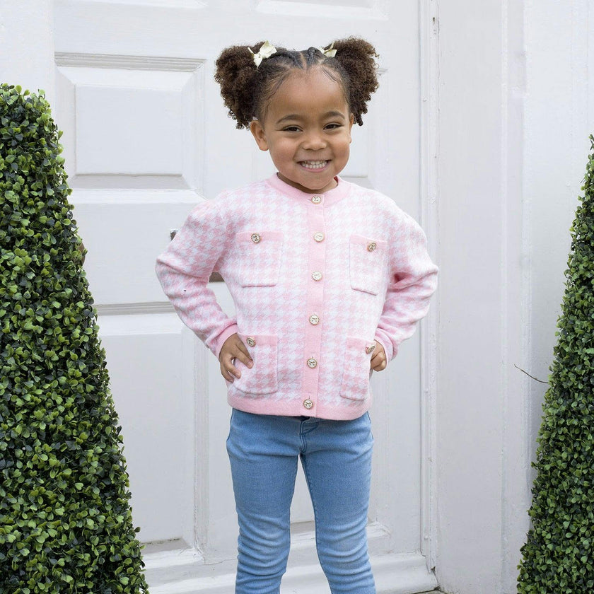 Pink Houndstooth Cardigan
