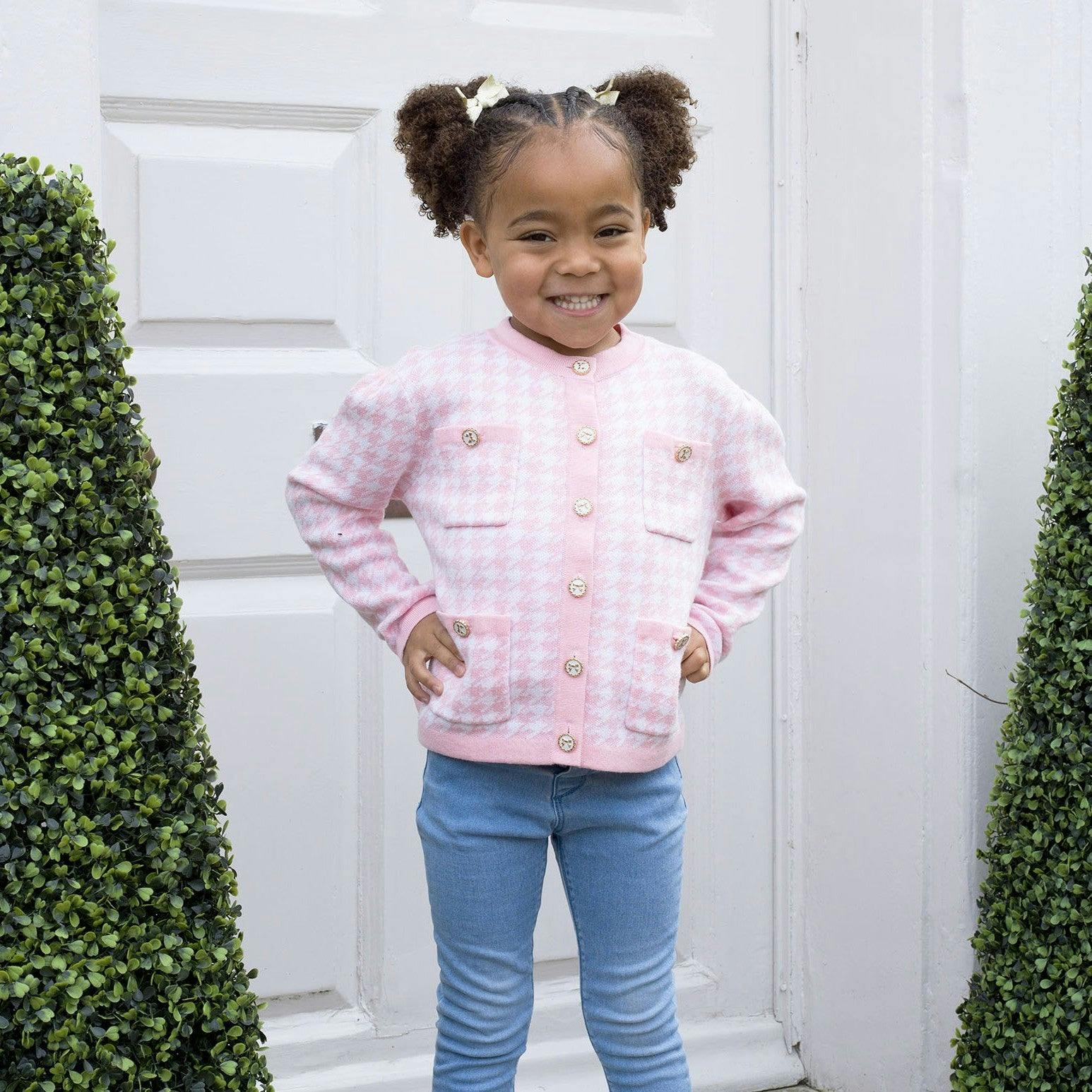 Pink Houndstooth Cardigan