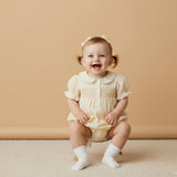 Organic Smocked Button Romper - Butter Yellow