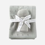 Pique Blanket and Bear Lovey Gift Set - Light Grey