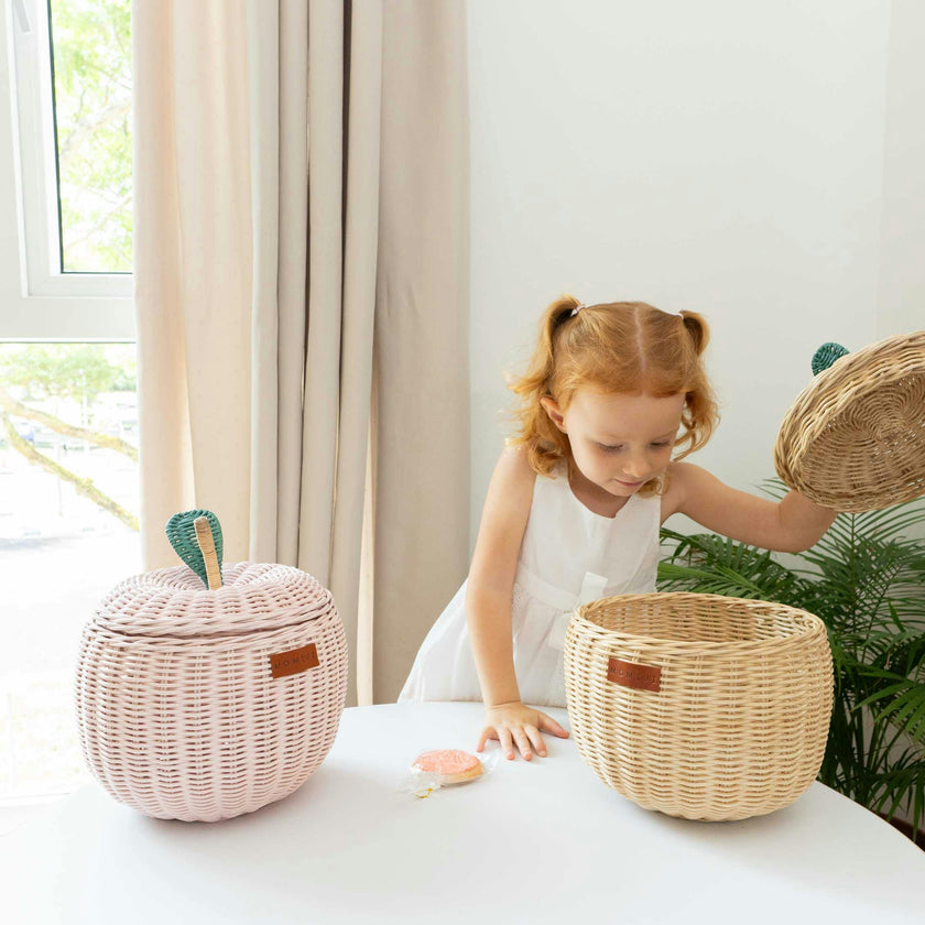 Handcrafted - Apple Rattan Storage Basket Natural (Small) - Rattan Wicker