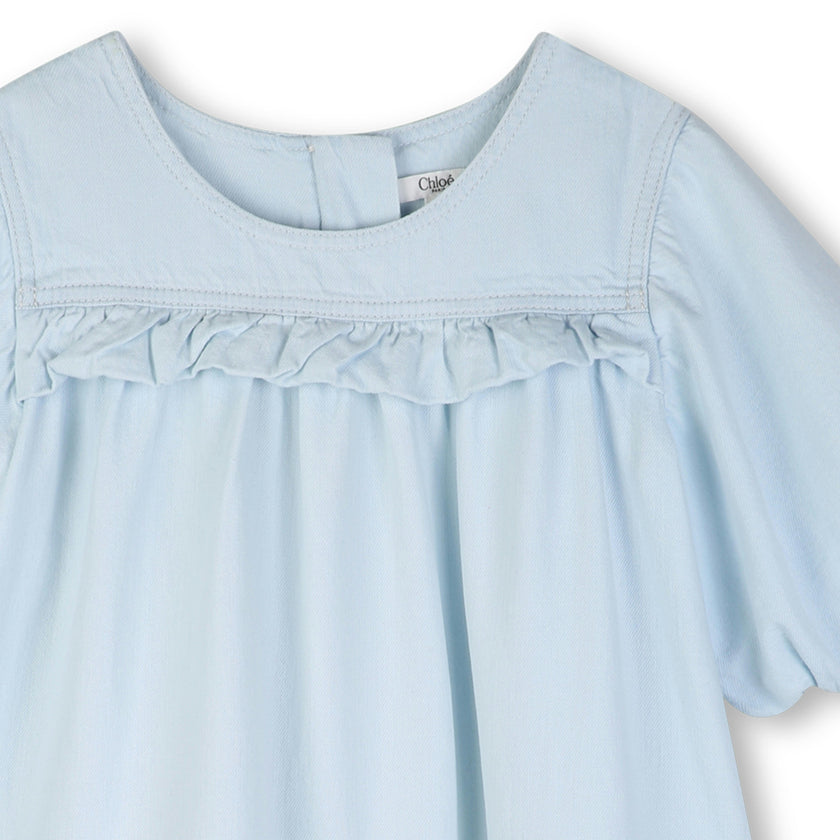 Denim Ruffled Flared Dress