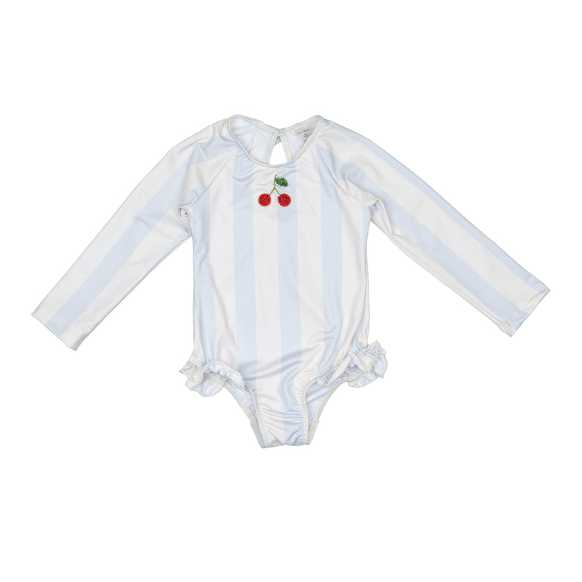 L/S Cherry Swimsuit in Blue Striple