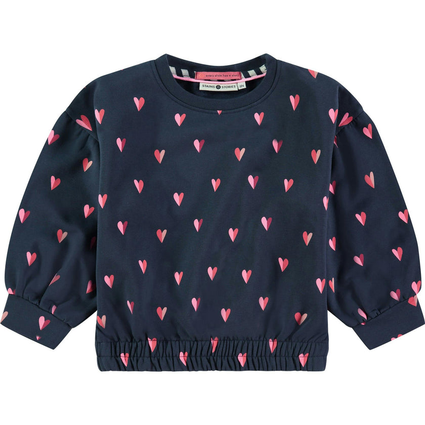 All-Over Heart Print Crew Neck Pullover Sweatshirt