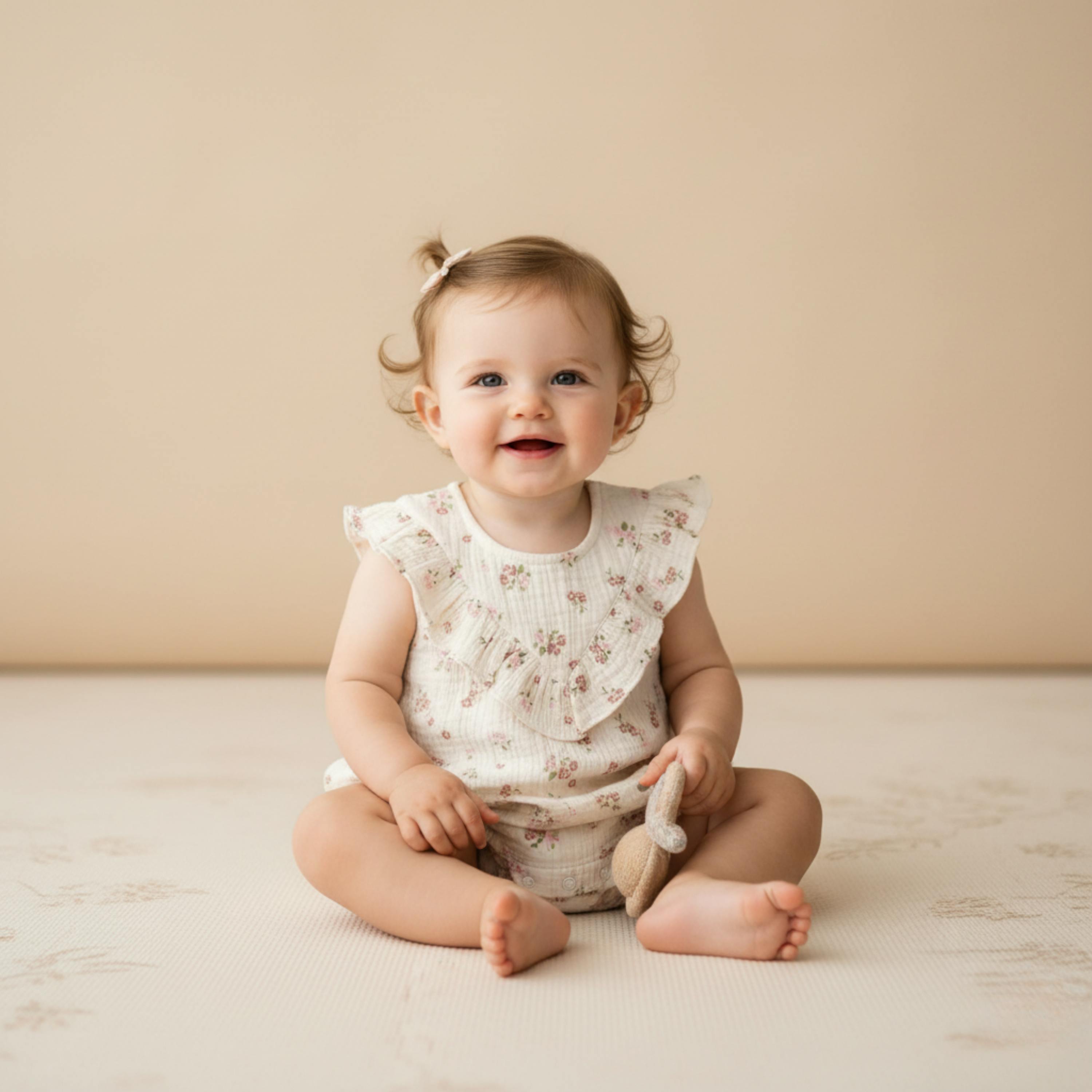 Organic Sleeveless Ruffle Bubble Romper - Blush Floral