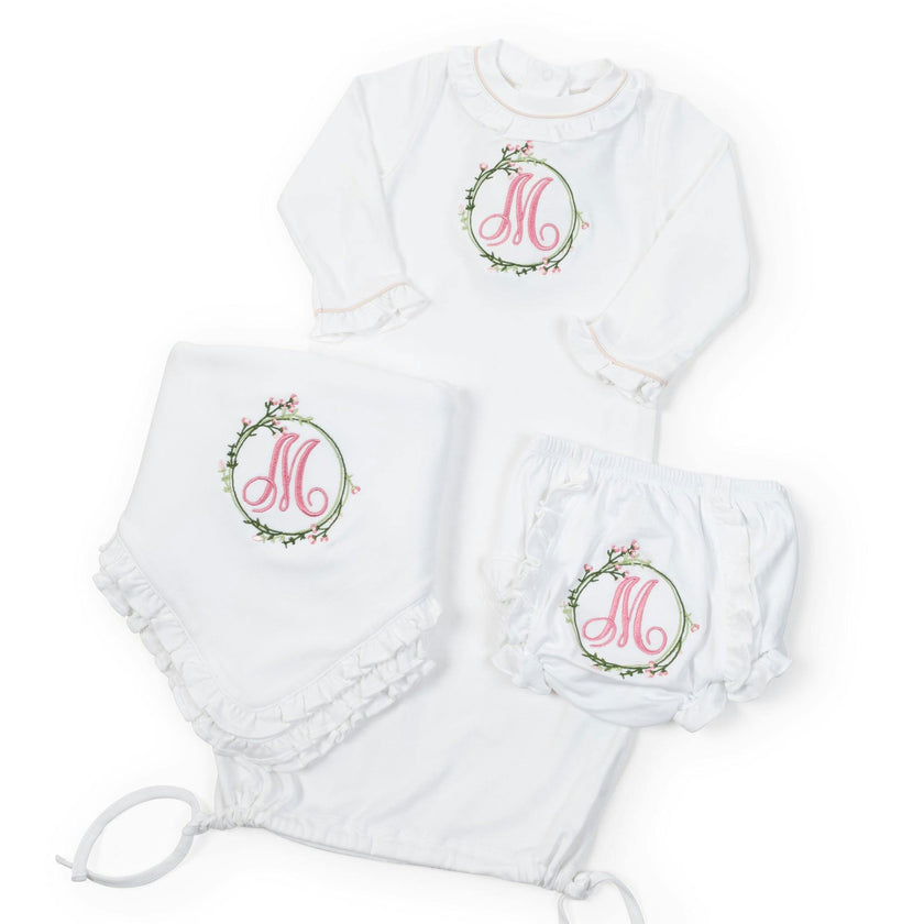 Georgia Pima Cotton Daygown for Girls White with Light Pink Piping