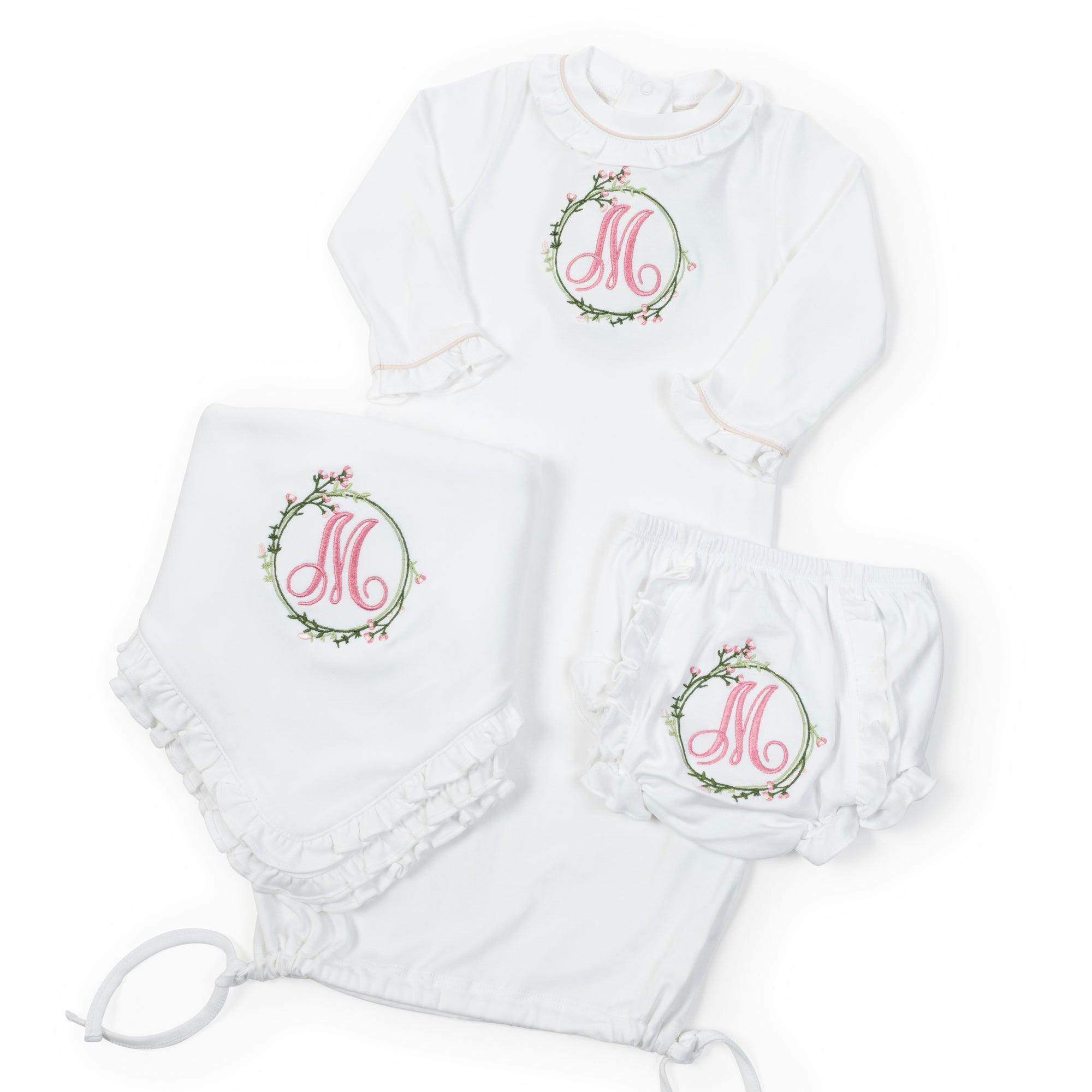 Georgia Pima Cotton Daygown for Girls White with Light Pink Piping