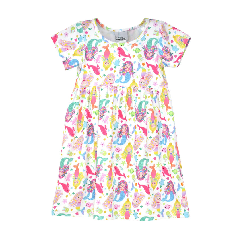 UPF 50+  Laya Short Sleeve Tee Dress - Rosy, Mermaid Friends