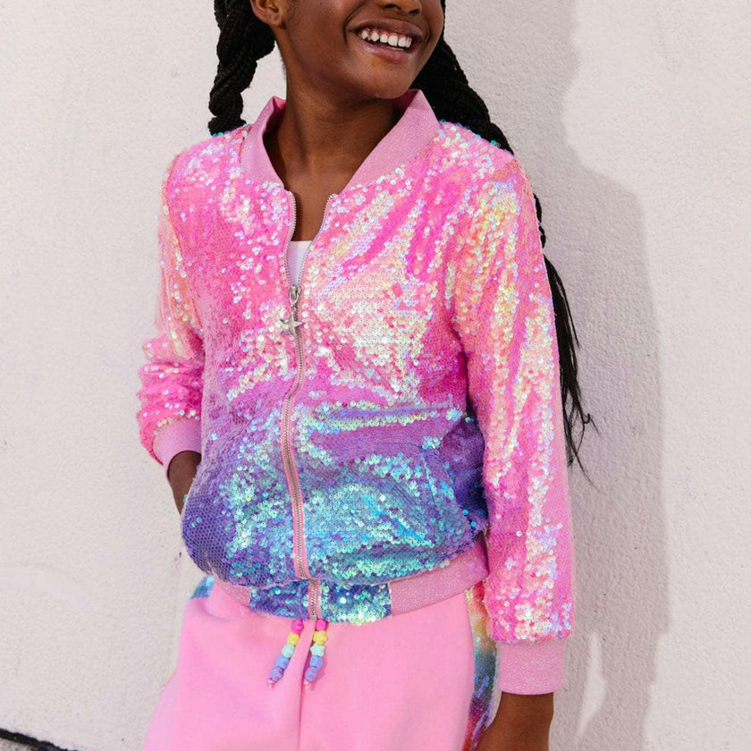 Bubble Gum Shimmer Sequin Bomber