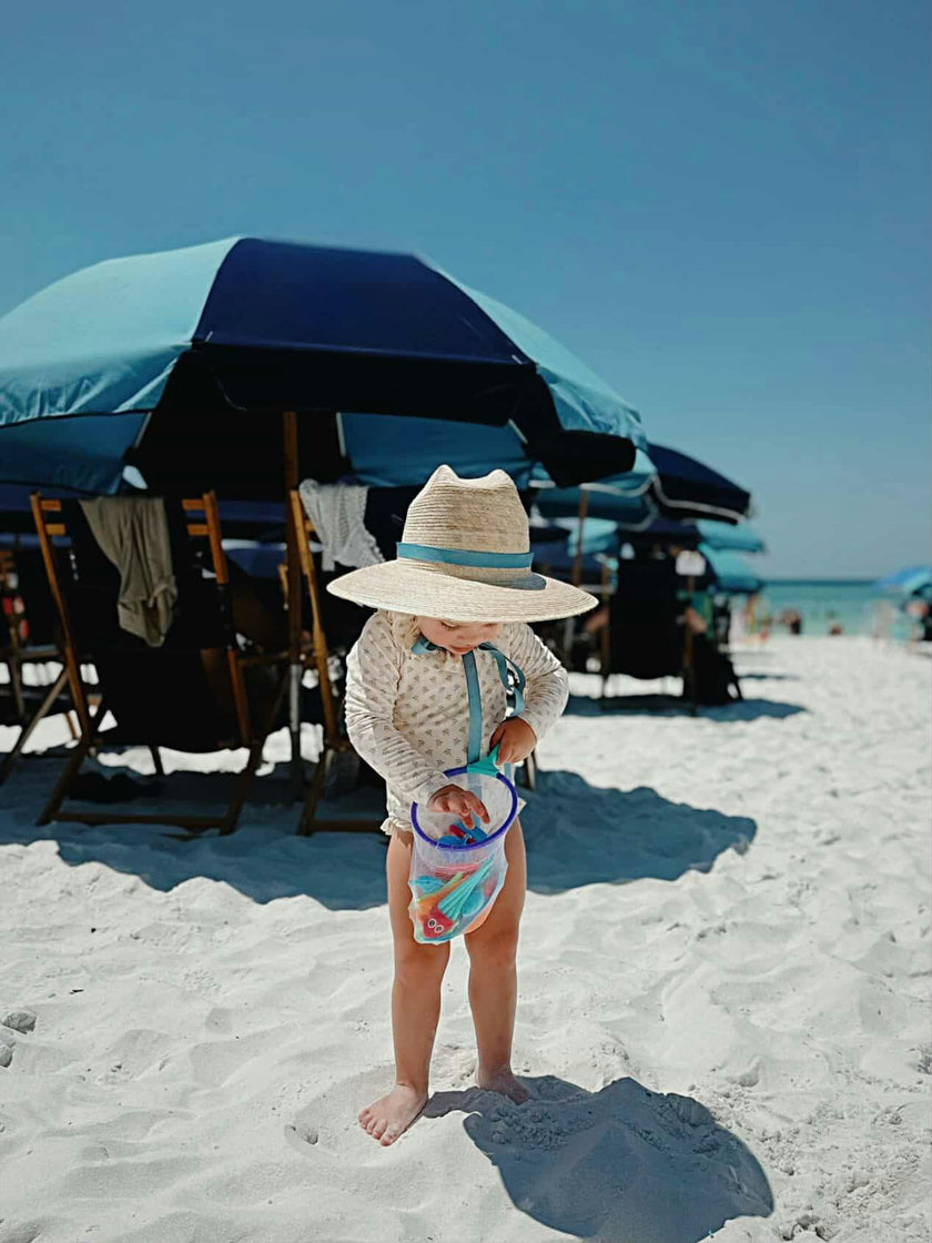 Mommy & Me Sun Hat Set - Hollyhock & Petunia - Long Olive Green Grosgrain Ribbon
