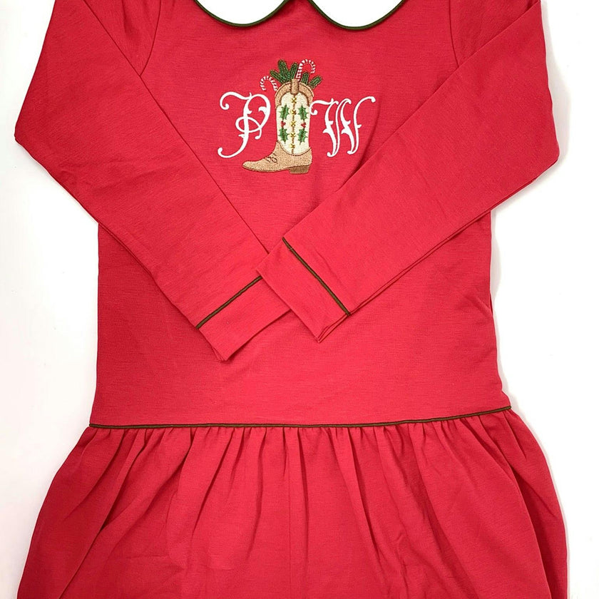 Lillian Girls' Dress Red with Green Piping