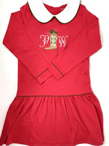 Lillian Girls' Dress Red with Green Piping