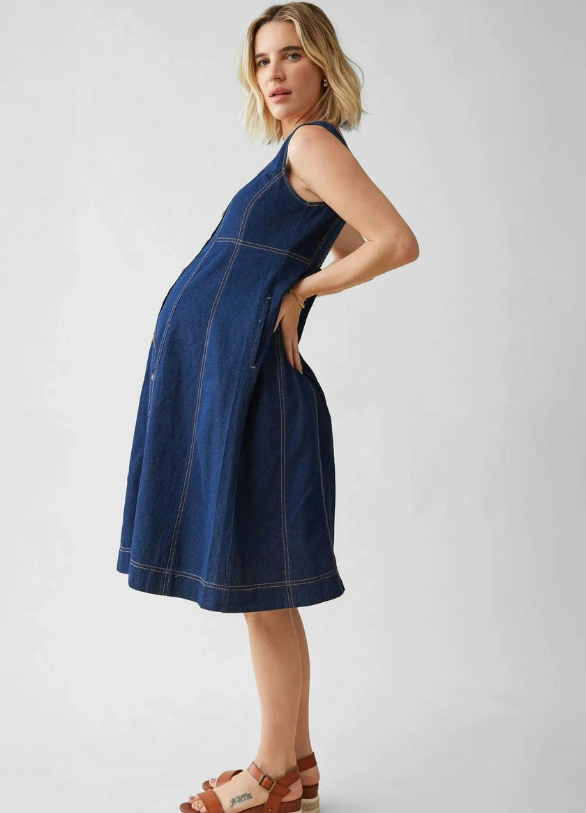 Sleeveless Chambray Maternity and Nursing Midi Dress
