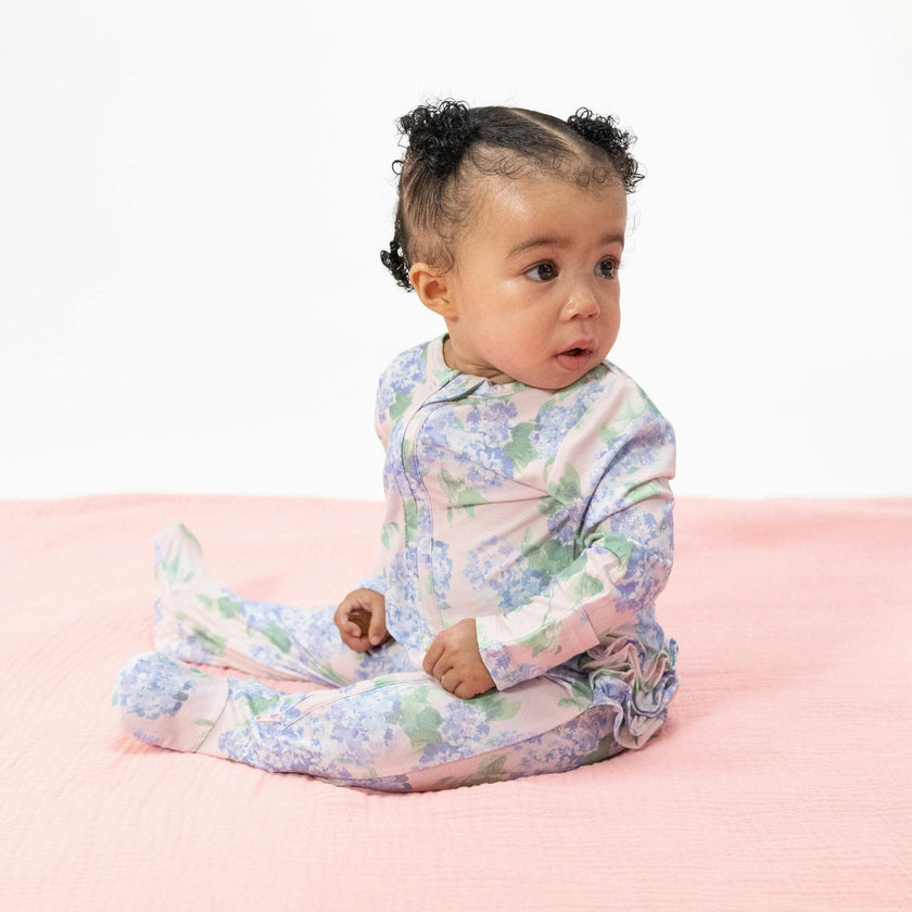 Hydrangeas - 2 Way Ruffle Back Zipper Footie