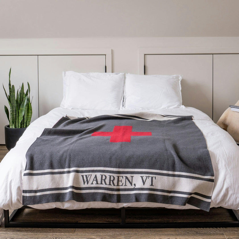 Custom Personalized Sustainable Knit Throw Blanket - Swiss Cross with Stripe