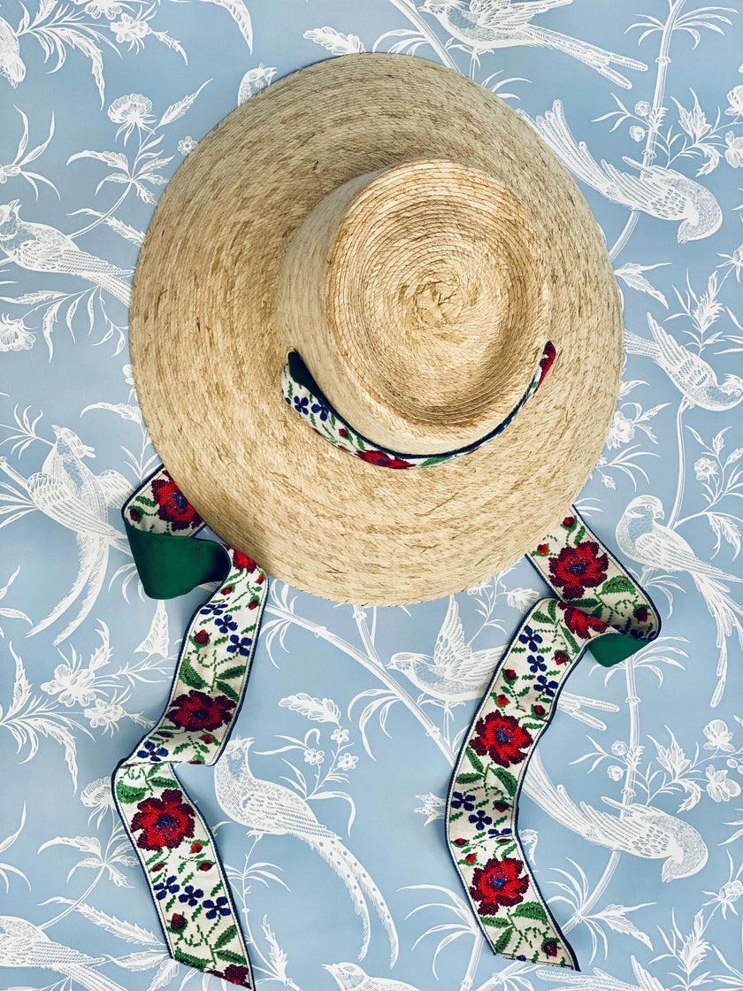 Wildflower Sun Hat (PreOrder Shipping June 15th) - Red Wide & Short Grosgrain Ribbon