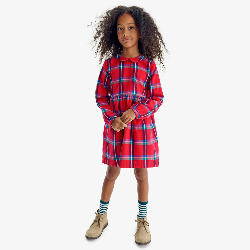 Kids long sleeve flannel dress in plaid
