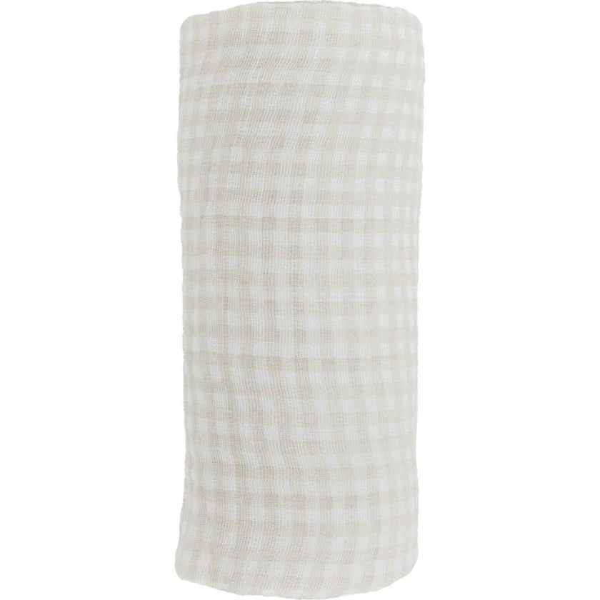 Cotton Muslin Swaddle Blanket - Tan Gingham