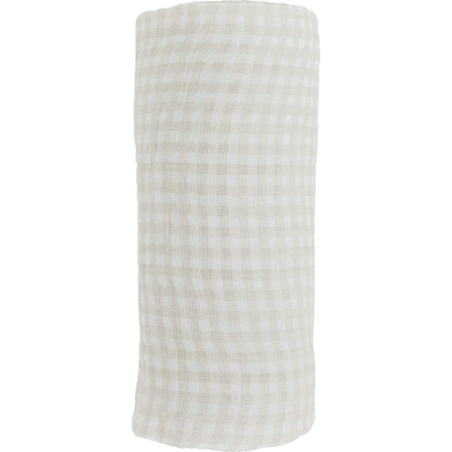 Cotton Muslin Swaddle Blanket - Tan Gingham