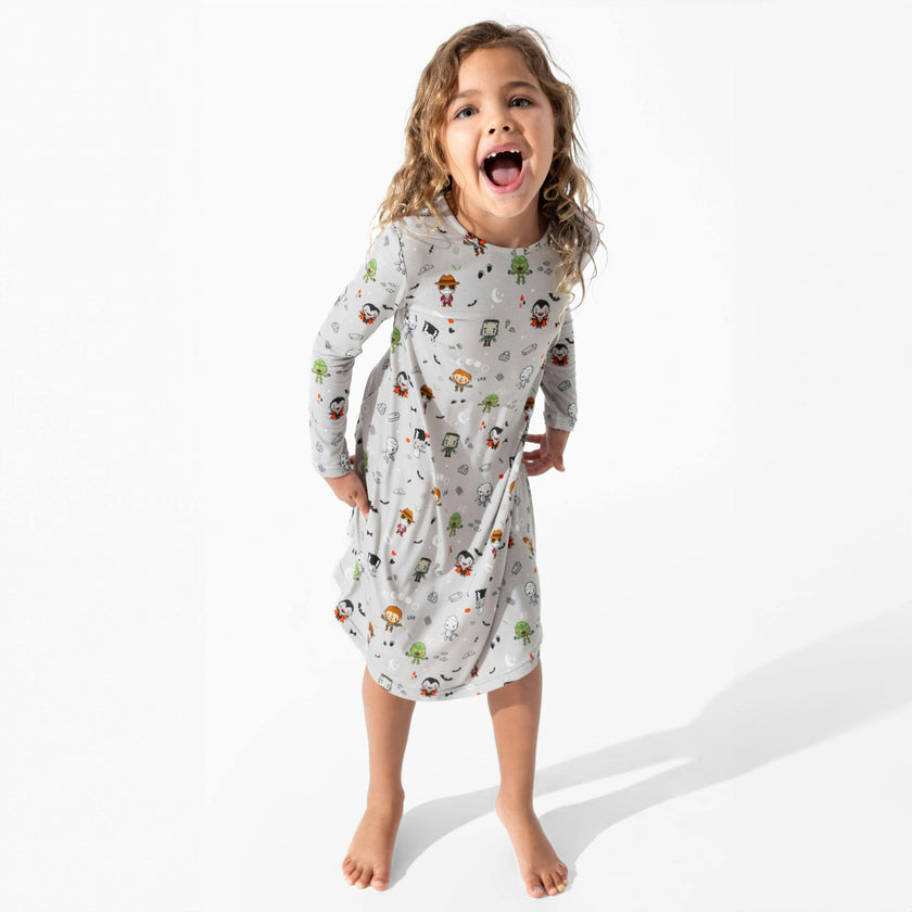 Little Monsters Bamboo Girls' Long Sleeve Dress