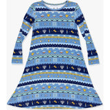 Hanukkah Fair Isle Bamboo Girls' Long Sleeve Dress