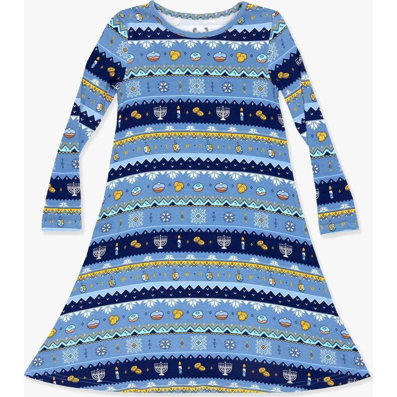 Hanukkah Fair Isle Bamboo Girls' Long Sleeve Dress