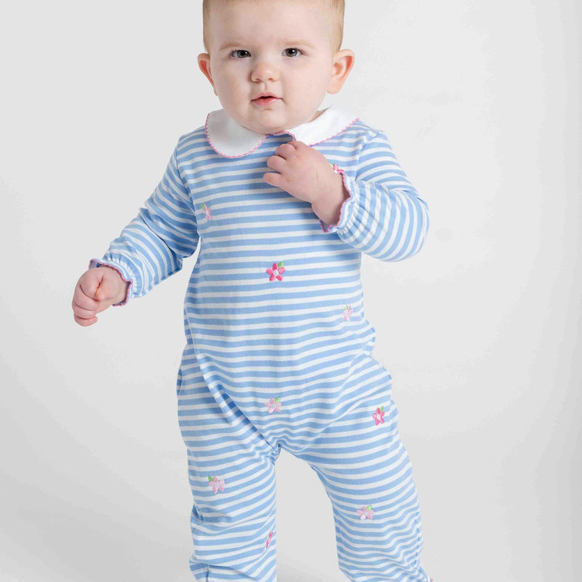 Stripe Knit Longall With Embroidered Flowers