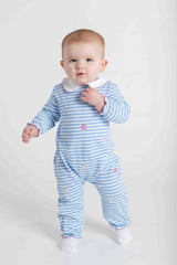 Stripe Knit Longall With Embroidered Flowers