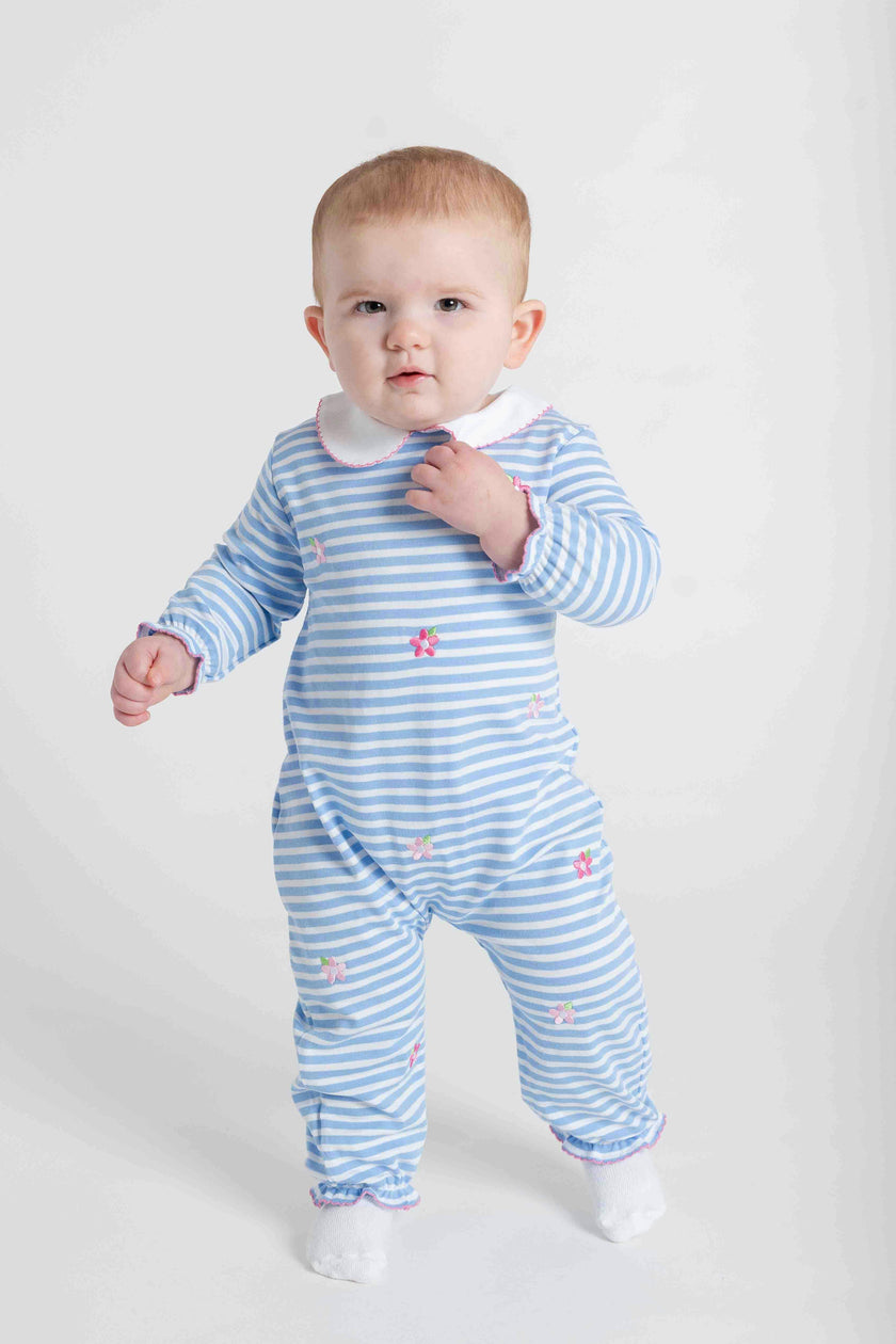Stripe Knit Longall With Embroidered Flowers
