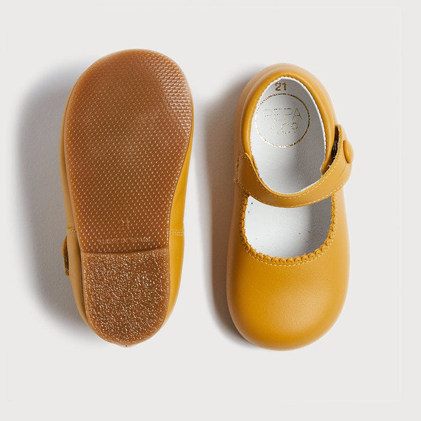Leather Mary Jane Baby Shoes in Mustard (20-24EU)