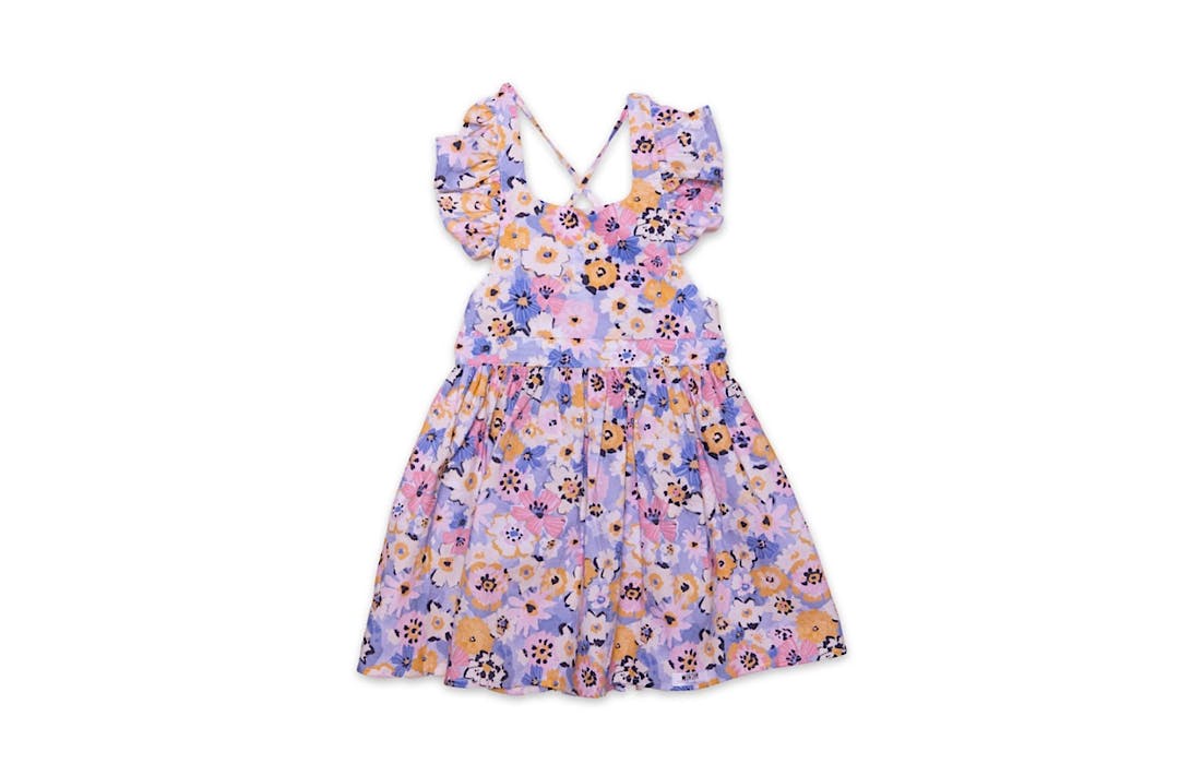 Ruffle Sleeve Dress in Purple Flowers