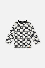 Organic Cotton Long Sleeve T-Shirt Black and White Checker