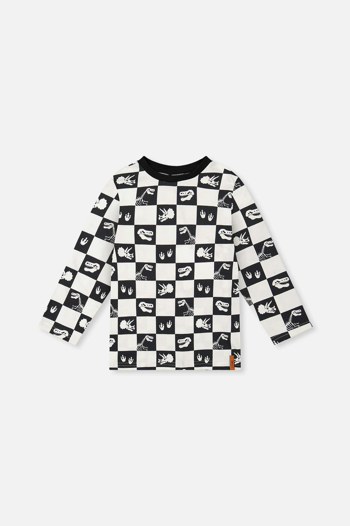 Organic Cotton Long Sleeve T-Shirt Black and White Checker