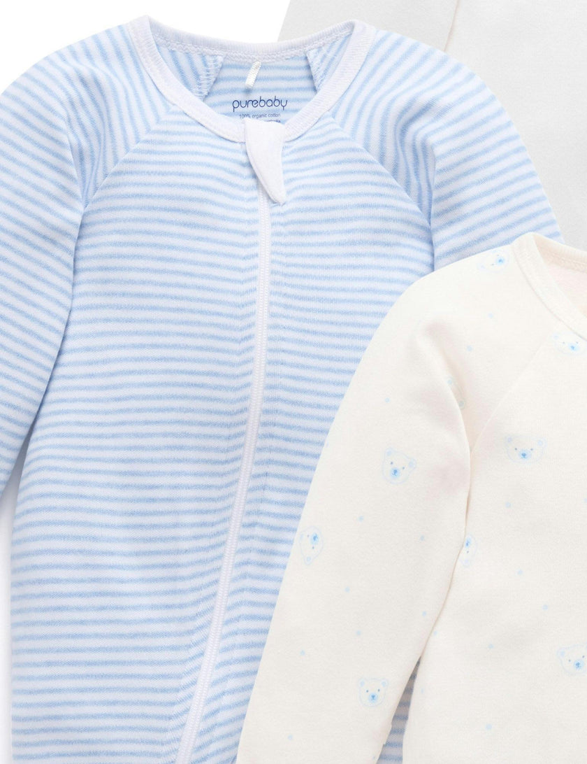 4 Pack Zip Growsuit Pale Blue Bear Pack