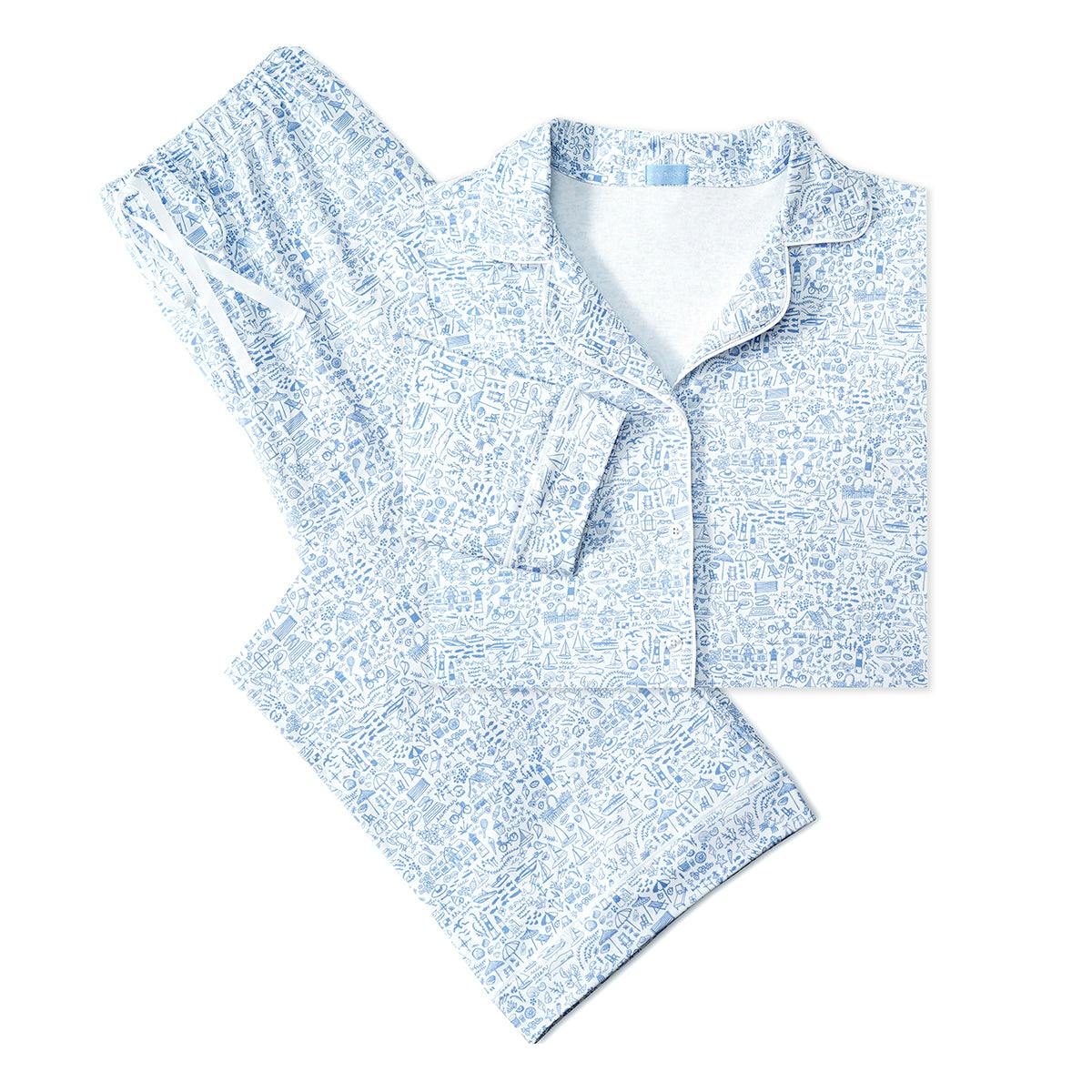 Seaside Women’s Button Front Long Pajama Set