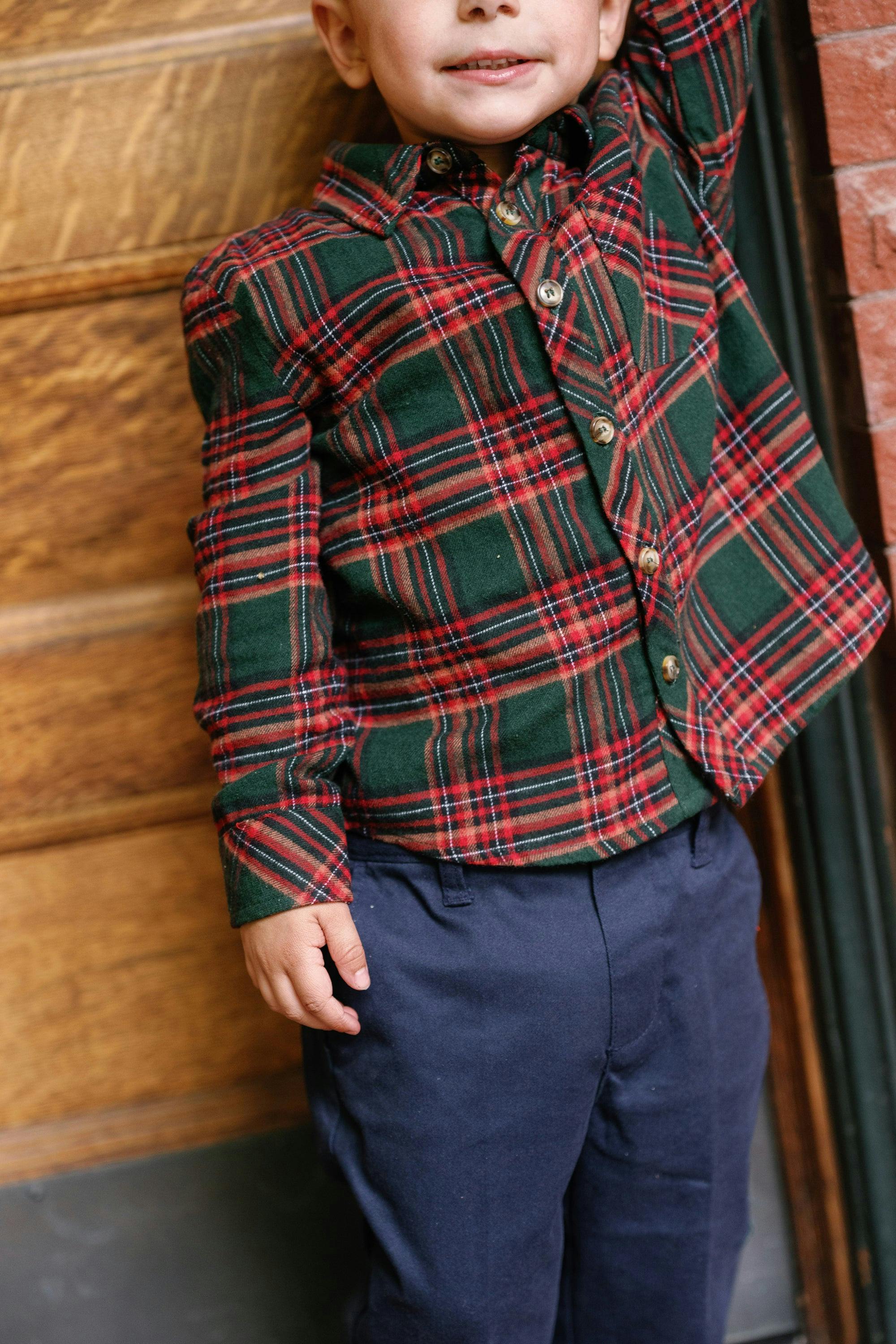 Boys John Shirt in Evergreen Plaid