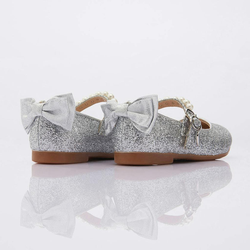 SIlver Glitter Bow Flats