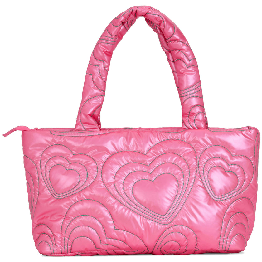PINK SHINING HEART PUFFY OVERNIGHT BAG