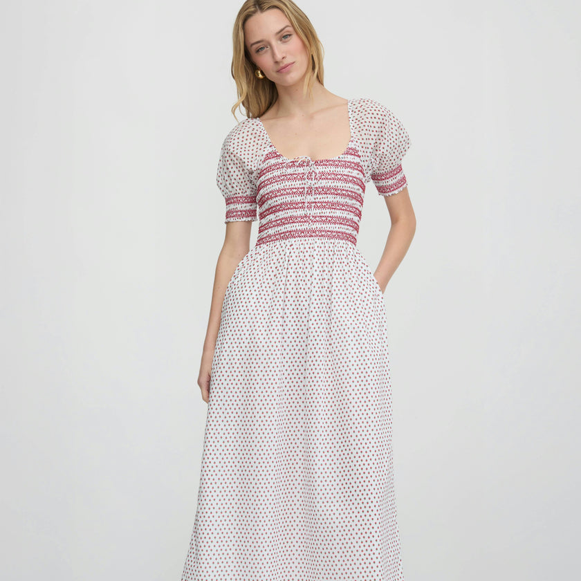 The Madeline Nap Dress - White Poppy Half Drop