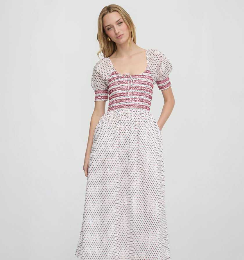 The Madeline Nap Dress - White Poppy Half Drop