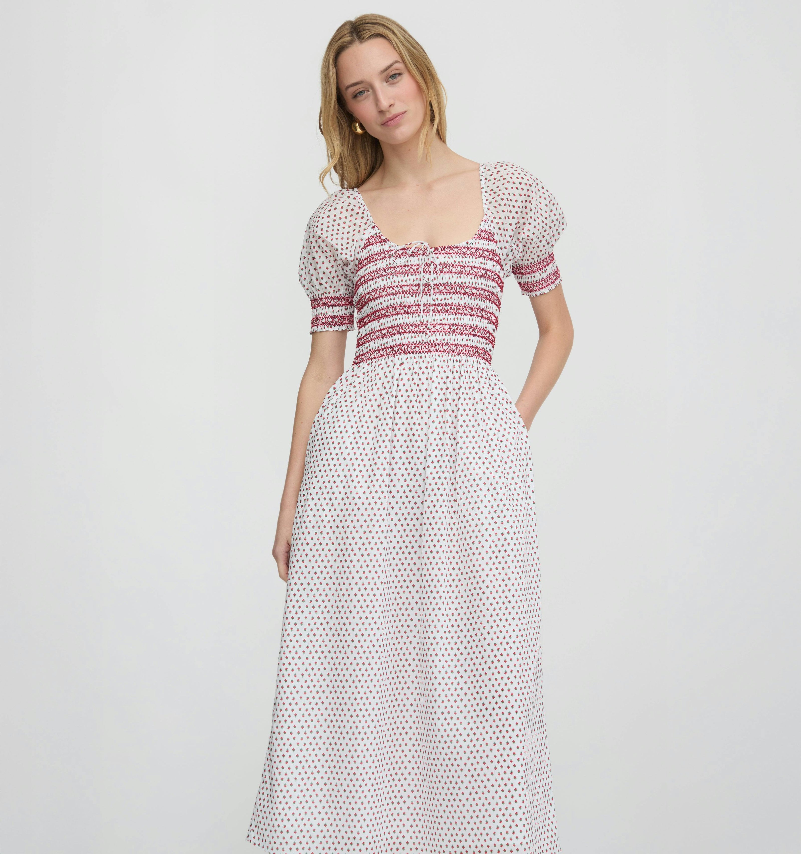 The Madeline Nap Dress - White Poppy Half Drop