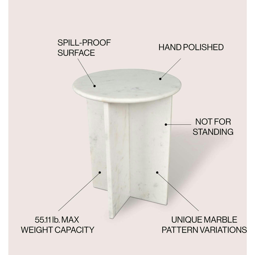 Javier 17.75" Contemporary Natural Marble Handmade X-Shaped End Table